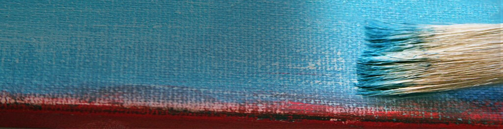 Bllue and red canvas with brush